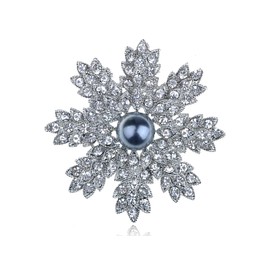 Alilang Stunning Clear Crystal Rhinestone Faux Pearl Christmas Snowflake Pin Brooch