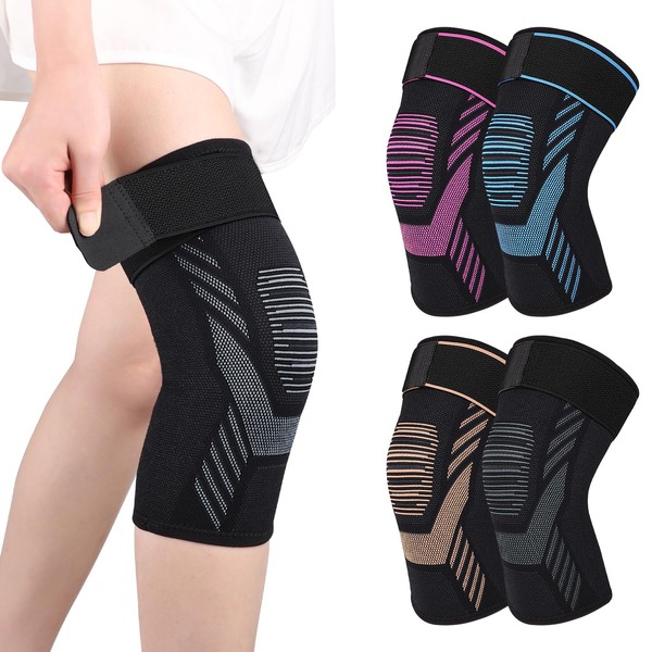Bcautay 1 Piece Compression Knee Bandage with Adjustable Velcro Bandage
