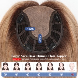 HAIRCUBE 100% Human Hair Topper for Women 7 * 7 Inches Large Coverage Ombre Ash Blonde Hair Topper No Bangs for Women with Thinninghair Cover Gray Roots