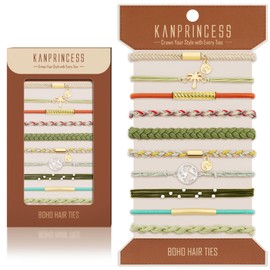 KANPRINCESS Hair Tie Bracelet, 10 Pcs Boho Hair Ties For Girls and Women, Elastic Hair Ties, Hair Bands For Ponytails, Ponytail Holder For Daily Life, Sport, Cooking, Working (Set 14)