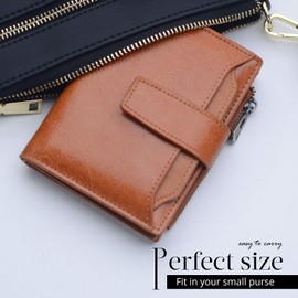 Women's RFID Blocking Leather Small Compact Bifold Zipper Pocket Wallet Card Case Purse with id Window(Brown)