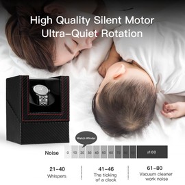 LINGFANSTORE Automatic Single Watch Winder with Quiet Japanese Motor,AC Adapter or Battery Powered,Premium Leather Exterior and Soft Flexible Watch Pillows (Carbon fiber leather-WW125T)