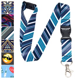 ROLSELEY Multicolour Lanyard Neck Strap with TIE DIAGONAL STRIPES pattern with metal clip