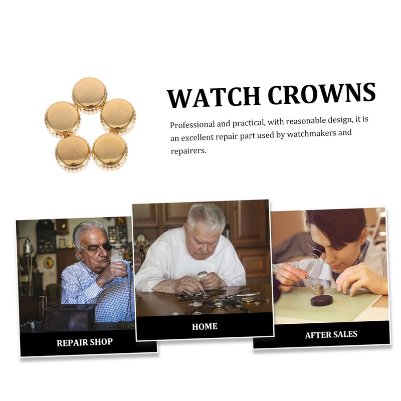 FOMIYES 5pcs Golden Watch Crowns Replacement Tools Watchmaker Accessory for