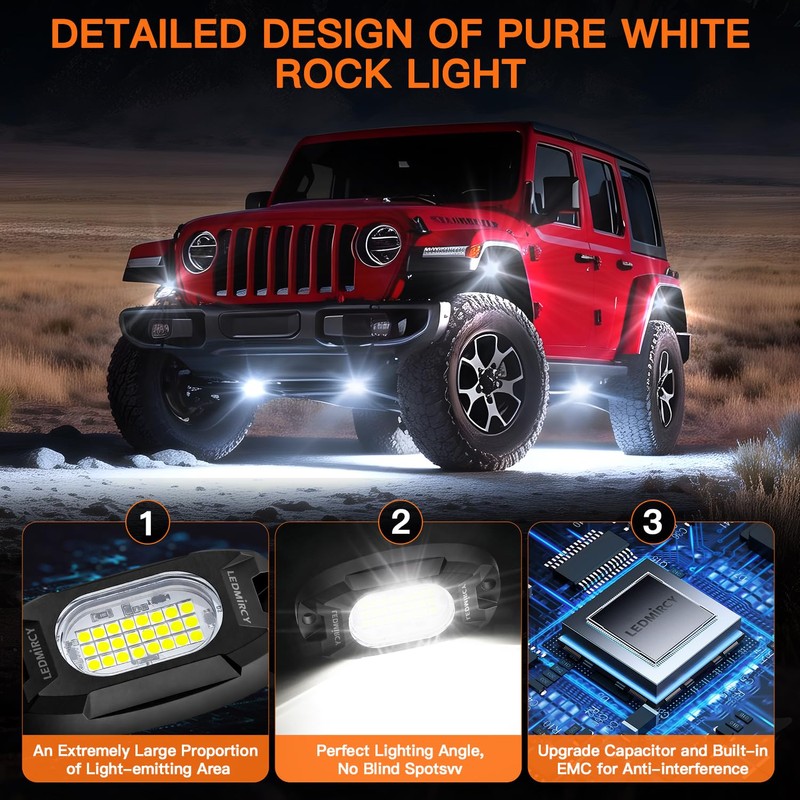 White Rock Lights,LEDMIRCY R6 LED Pure White Rock Lights 12PCS