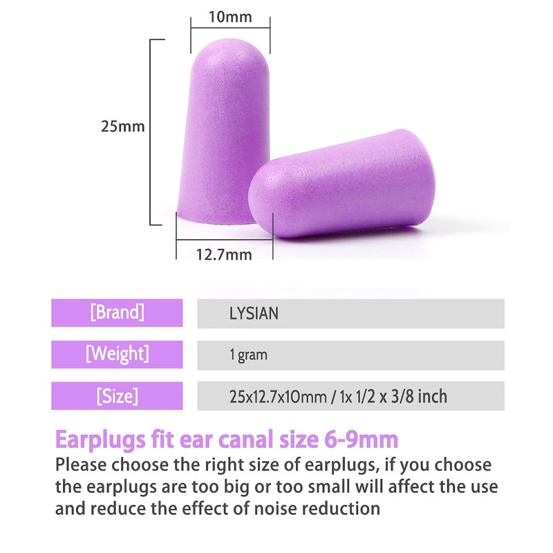 LYSIAN Ultra Soft Foam Earplugs Sleep - 38dB SNR Noise