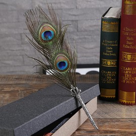 ANCLLO Vintage Feather Quill Pen Nature Feather Dip Pen for Wedding Sign in Creative Office Supplies, Best Antique Executive Gift for Birthday Christmas- Style C