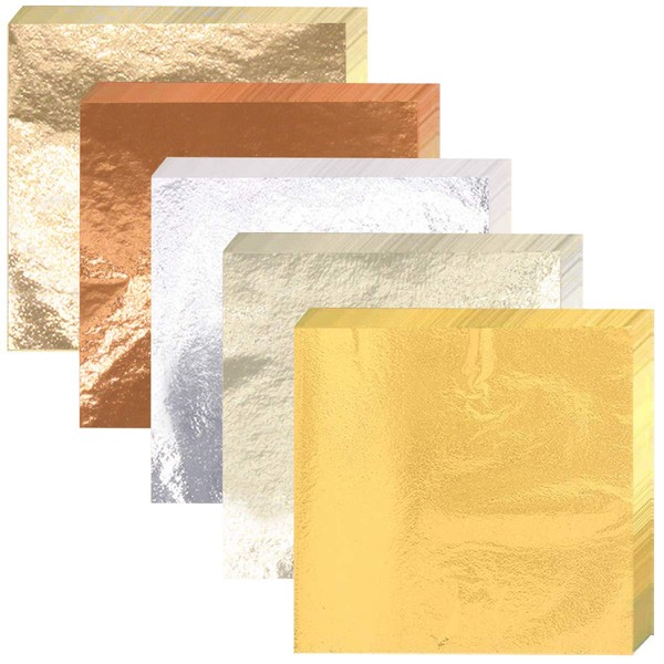 JINGYOU 250 Sheets 5 Colors Gold Leaf Sheets, Imitation Gold Foil Paper,Rose Gold Leaf,Gold Leaf for Decoration,3.4" by 3" Metallic Gold Foil,for Painting Arts, Gilding, Crafts Nails and DIY Decor