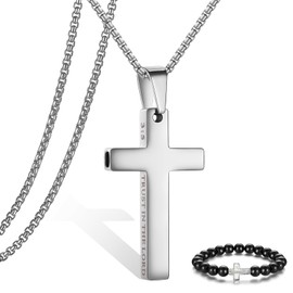 Breathing Anxiety Necklace for Men Cross Pendant Breathing Necklace for Anxiety Stress Relief Relaxation Mindfulness Meditation Men Women Anxiety Necklace Breathing with Inspirational Bible Verse (3:5 TRUST IN THE LORD, Silver)