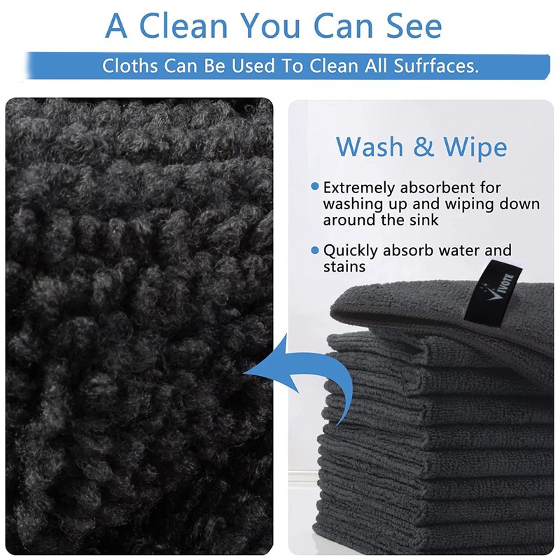 VIVOTE Black Microfibre Cloth Dish Cloth for Kitchen 9pack Cleaning