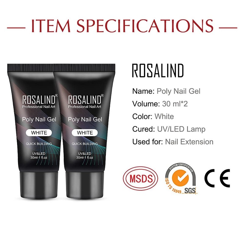 ROSALIND White Poly Extension Gel, 2 PCS 30ml White Poly
