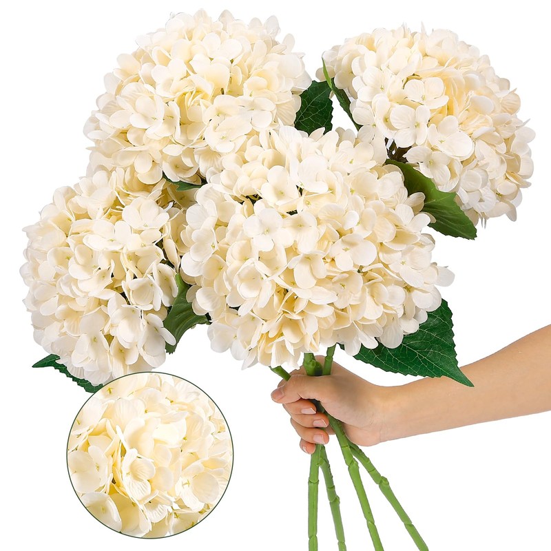 Auihiay 4PCS 21" Hydrangea Artificial Flowers in Vase, Silk Fake