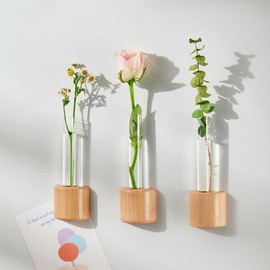 3 PCS Fridge Magnet Wood Vase,Decorative Fridge Magnets,Creative Refrigerator Sticker Home Decor Magnetic Stickers with Flower Planter,Mini Vase Planter Magnets for Refrigerator, Locker and Kitchen