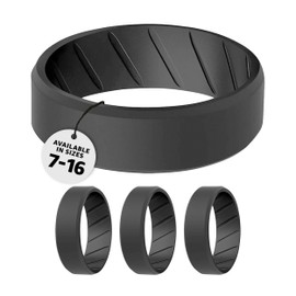 ROQ Silicone Rubber Wedding Ring for Men, Comfort Fit, Men's Wedding Band, Breathable Rubber Engagement Band, 8mm Wide 2mm Thick, Beveled Edge, 4 Pack, Black, Size 14