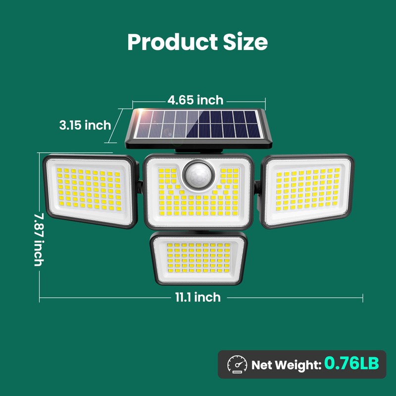 omibee 4500LM Solar Lights Outdoor, 4 Adjustable Heads Motion Sensor