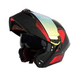 Orthrus Modular LED Full Face Motorcycle Helmet - DOT Approved Flip-Up Dual Visor Sun Shield & Bluetooth Ready for Adults Men Women - Street Bike/Motocross (Dobermann Red, S)