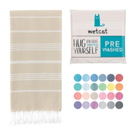 WETCAT Turkish Beach Towel Oversized (38"x71") 100% Turkish Cotton, Made in Turkey - Sand Free, Extra Large, Ultra Soft, Quick Drying, Compact & Lightweight for Travel - Beige
