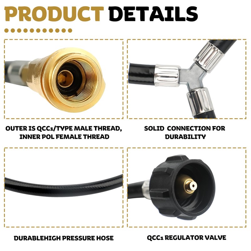 Y Type Splitter Propane Tank Converter Adapter Hose, 2-Way QCC1/Type1