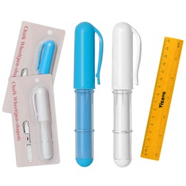 Vizava Fabric Chalk Markers for Sewing,Quilting,Crafting|Erasable Tailor’s Chalk|Work on Various Fabrics|Dosing Wheel Drawing Intricate Patterns Precise Lines-Per Pack(Blue,White and 1 Ruler)