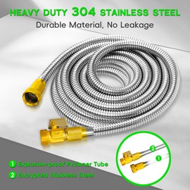 50FT Garden Hose NON-EXPANDABLE, Flexible Stainless Steel Metal Water Hose with 10 Function Nozzle, Lightweight Garden Hose, Manguera de Agua, No-Kink Durable Water Pipe, Solid Fittings for Watering