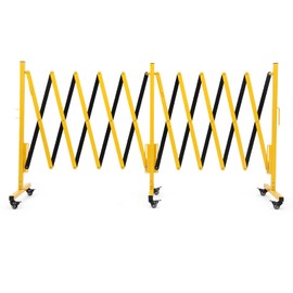 Expandable Metal Barricade, 16FT Folding Security Gate with Wheels, Retractable Driveway Gate, Flexible Mobile Barricade Safety Barrier, Yellow and Black