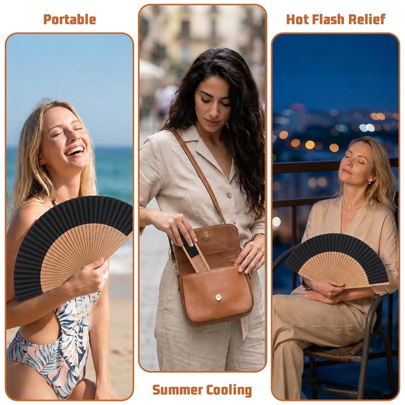 Nogeqi Handheld Folding Fan, Bamboo Foldable Hand Fan for Women