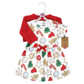 Touched by Nature Baby Girl's Organic Cotton Dress and Cardigan, Christmas Cookies, 12-18 Months