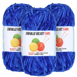 3 * 100g Velvet Chenille Chunky Yarn for Crocheting, Handcrafts Weaving Soft Chenille Yarn for Crocheting Clearance, Used for Making Baby Yarn Blanket, Clothes, Knitting Creations (Sapphire Blue)