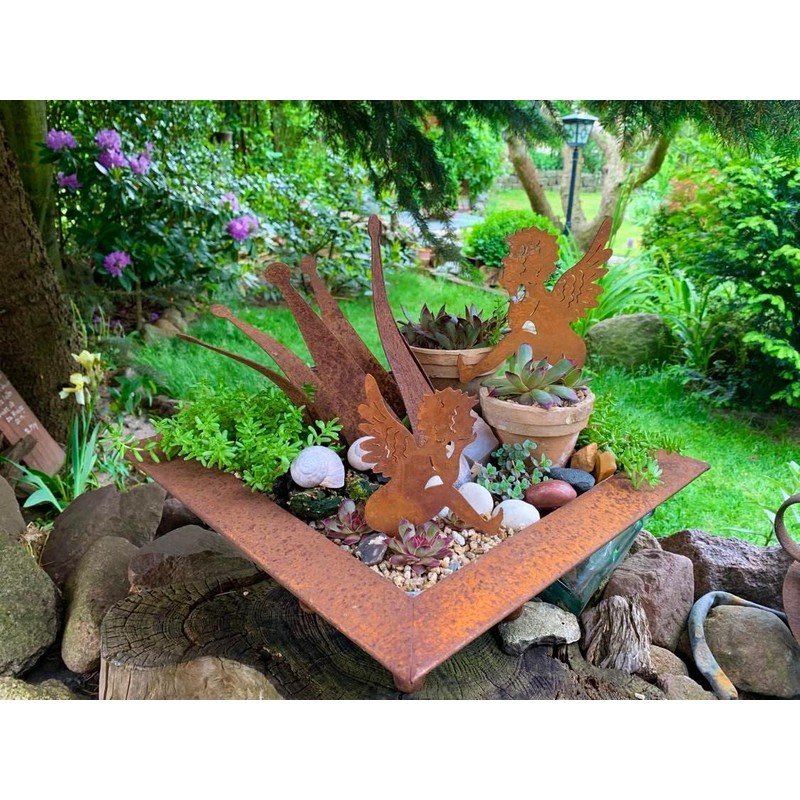 Garden Stake Pot Stake Set of 2 Angel Patina Metal