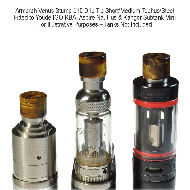 Armerah Venus Stump 510 Drip Tip eCig Mouthpiece Short/Medium Tophus/Steel