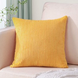 Artscope Cozy Striped Corduroy Cushion Covers Super Soft Decorative Square Throw Pillow Covers Pillowcases for Sofa Couch Bedroom Car Decor 45 x 45cm, Yellow