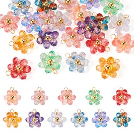 FASHEWELRY 22Pcs Glass Bead Flower Charms Crystal Dangle Charms Floral Earring Pendant Colorful Flower Pendant for DIY Crafts Necklace Earring Jewelry Making