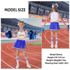 LOLANTA Girls' Cheerleader Costume, Children's Blue Sequins Cheerleader Dress with Pompoms Socks Headpiece Middle School Cheerleading Uniform Carnival Costume (Blue, 12-13 Years, Day 160)
