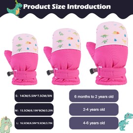QKURT Kids Winter Warm Gloves, Toddler Snow Mittens Children Colourblocked Dinosaur Gloves Fleece Lining Gloves Windproof Thermal Gloves Outdoor Play Gloves