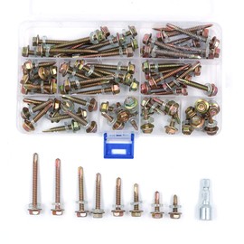 Box of 80 Zonadah M4.8 Hex Washer Head Carbon Steel Self Drilling Tek Screws Sheet Metal Assortment Kit 4.8x16 to 4.8x50 DIY Home Repairs Fence