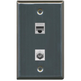 RiteAV - 1 Port Coax Cable TV- F-Type 1 Port Cat6 Ethernet Wall Plate - Stainless Steel/Gray