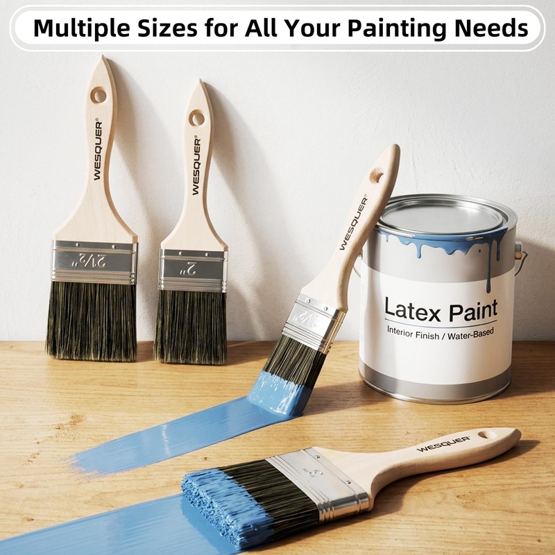 Wesquer Paint Brush Set 6 Pack, 1.5" 2" 2.5" Flat