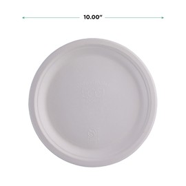 ECO PRODUCTS Compostable Vanguard 10" Paper Plates, Pack of 50, Disposable White Molded Fiber, Round, Tree-Free, Stronger Than Paper & Styrofoam, No-Added PFAS, ASTM Compliant, BPI-Certified