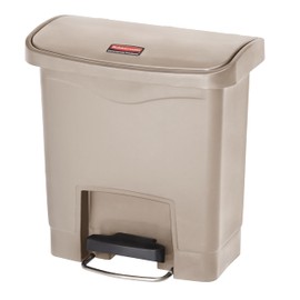 Rubbermaid Commercial Products STREAMLINE Plastic Front Step Step-On-Trash/Garbage Can/Bin 4 GAL Beige for Doctor's Office/Hospitals/Healthcare