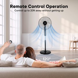 Xcity 16 inch Oscillating Pedestal Fan, 3-Speed Stand Fan, Remote Control, High Velocity, Adjustable Height & Tilt, 7.5H Timer, Powerful Quiet Standing Fan for Bedroom, Living Room, Office, Black