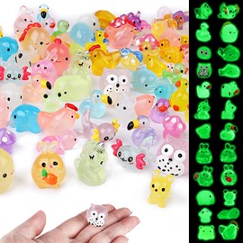 HAOWANWW 140 Pieces Luminous Mini Resin Animals Tiny Animals Mini Ducks Owls Tiny Frogs Dinosaur Puppy Elephants Small Rabbits Glow in the Dark Garden Miniatures Fairies Garden Accessories