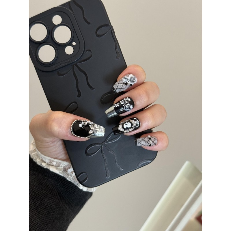 Luxury Nail Black Antique Cameo - M-Ballerina / 럭셔리네일 블랙