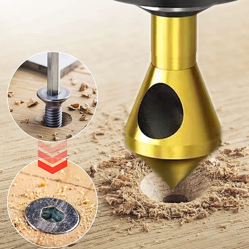 4pc Titanium Countersink Drill Bit Set Chamfer Deburring Tool for