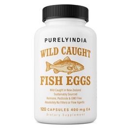 Purelyindia Wild Caught Fish Eggs Omega-3 Supplement 2400mg - Supports Brain, Heart, Fertility & Inflammatory Health - Whole Food Source of Vitamin D, K2, A, Non-GMO, Freeze-Dried, 120 Capsules