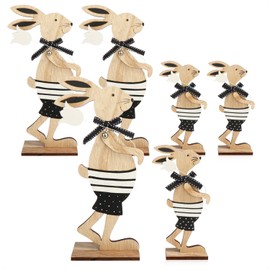 com-four® 6 x Decorative Stands for Easter, Large and Small Easter Bunny with Flower, Easter Decoration for Standing, Wooden Easter Decoration (Pack of 6, Brown/White)