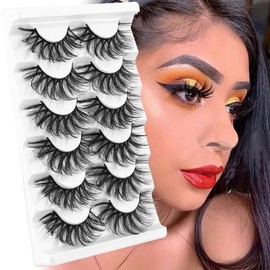 fdsmall False Eyelashes 8D Mink Lashes Cat Eyes 6 Pairs Volume Eye Lashes Fluffly Lashes Reusable Fake Eyelashes Volume Strip Lashes Mink Lashes Like Eyelash Extension (08)