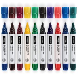ARTEZA Glass Board Dry Erase Markers, Pack of 10 Colors Glass Markers, Low-Odor Ink, Erasable Mirror Window Markers, Office Supplies for Whiteboards,