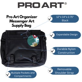 Pro Art, 15-inch x 12-inch x 2-3/4-inch Art Supply Messenger Bag, Black