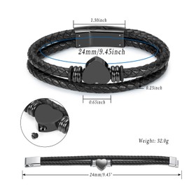 Cremation Jewelry Heart Urn Leather Bracelet for Ashes for Men Women Memorial Keepsake Braided Bracelet