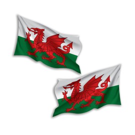 2 x 10cm Waving Wales Flag Vinyl Stickers - Welsh Dragon Travel Adventure World Country Location Decal Scrapbook Luggage Sticker #81759